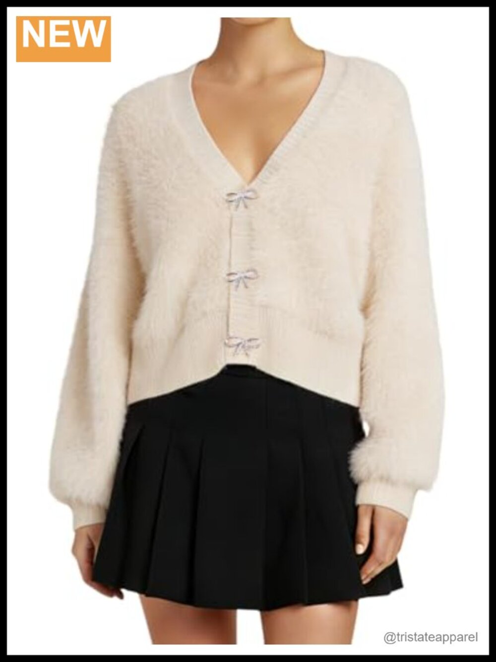 Women's Cropped Fuzzy Cardigan with Detachable Bow Brooch